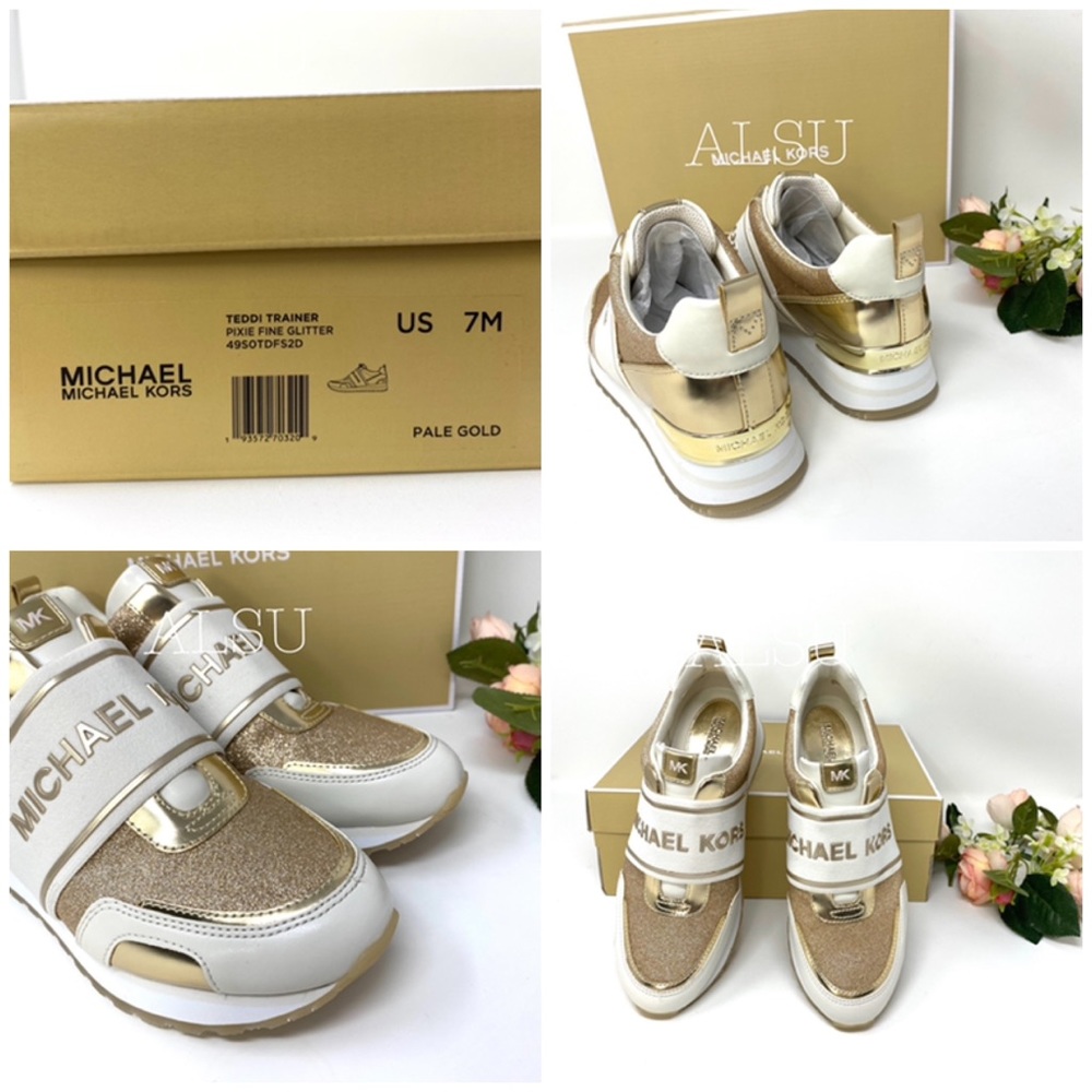 Michael Kors Teddi Trainer Slip On Glitter Gold - Picture 8 of 8